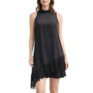 Naked Zebra Black Sleeveless Asymmetrical Fringe Layered Dress Size M
